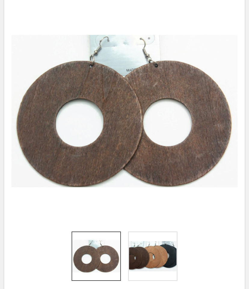 Large Round Hole Natural Wood Earrings